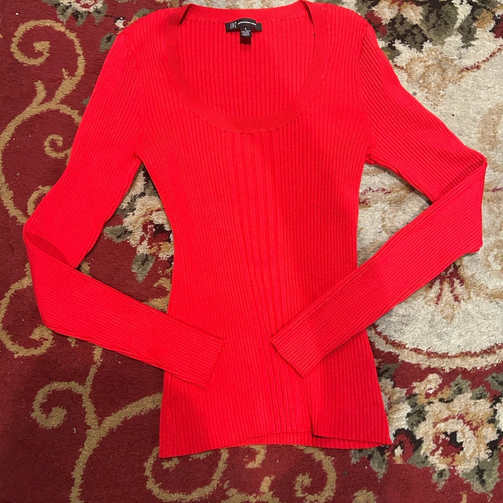 INC International Concepts Vibrant Red Crew Neck long sleeve